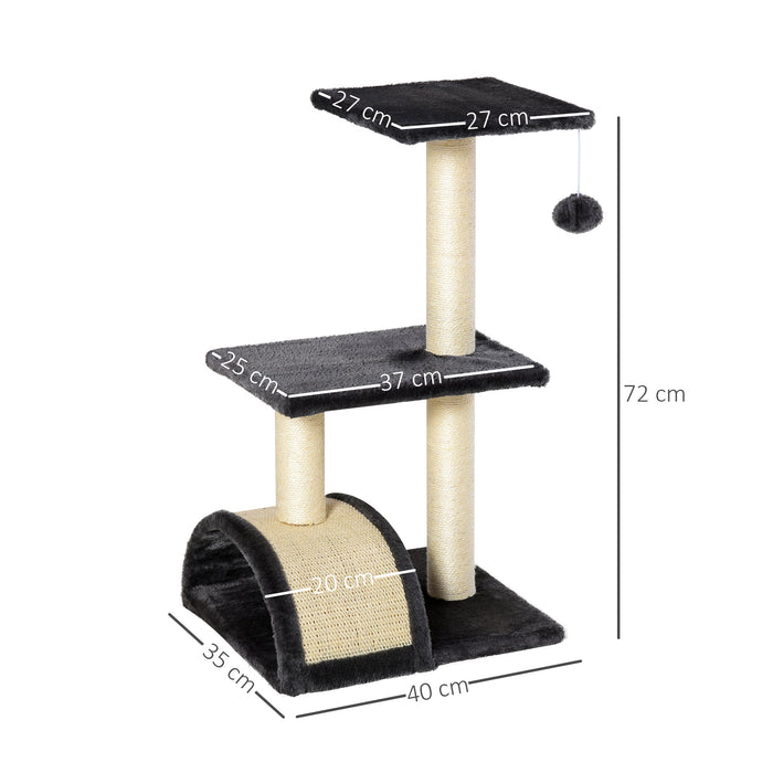 Climbing Activity Centre Cat Tree Tower - 72cm Kitten Playground with Sisal Scratching Posts, Arc Perch & Hanging Ball Toy - Designed for Playful Cats and Scratch Training