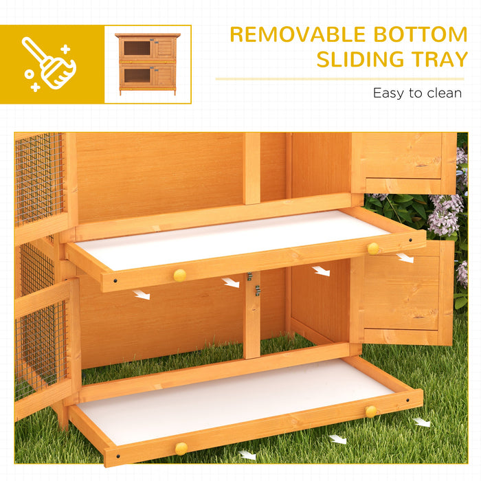 2-Tier Wooden Rabbit Hutch with Slide-Out Tray - Bunny Cage with Hinged Opening Roof - Ideal Small Animal House for Indoor Use