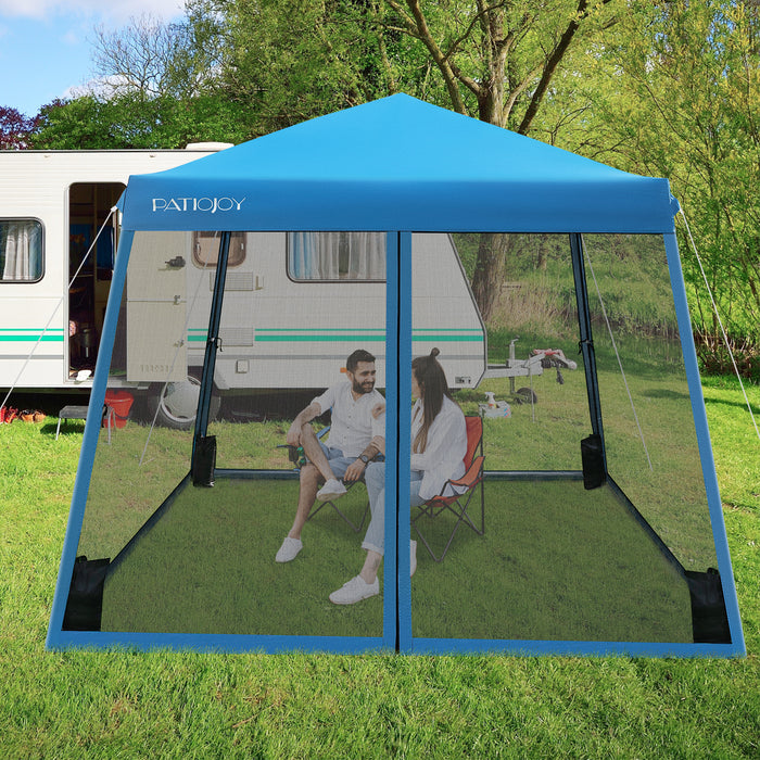 Instant Pop-up Canopy - Outdoor Blue Canopy with Mesh Sidewalls - Perfect for Picnics, Fairs, and Sporting Events