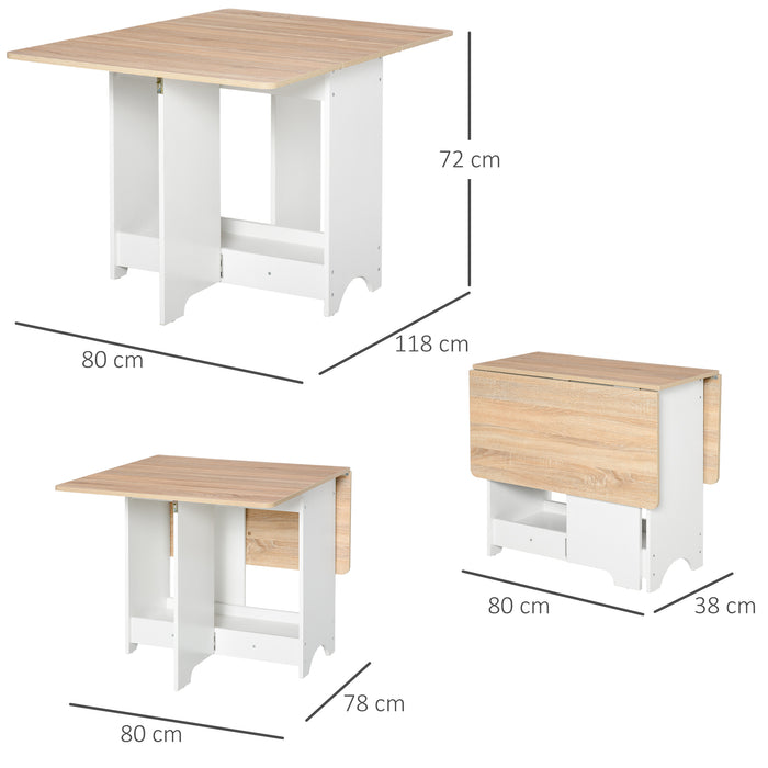 Space-Saving Foldable Dining Table - Drop-Leaf Folding Desk with Storage Shelf, Ideal for Kitchen & Dining Room - Compact Design for Small Spaces