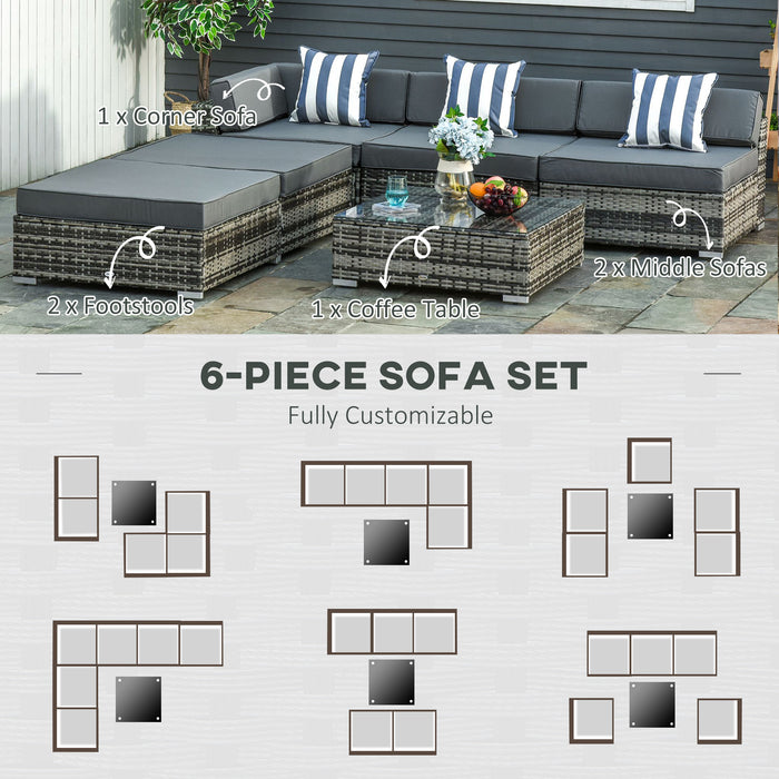 5-Seater Rattan Sofa Set with Coffee Table - Sectional Wicker Weave Outdoor Furniture Pairing in Grey - Perfect for Garden or Conservatory Comfort