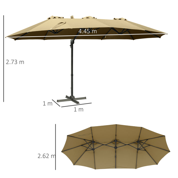 Large Double-Sided Patio Parasol 4.5m - Outdoor Rectangular Umbrella with Crank Handle and 360° Rotating Base, Khaki - Ideal Sunshade for Garden, Deck, and Bench Areas