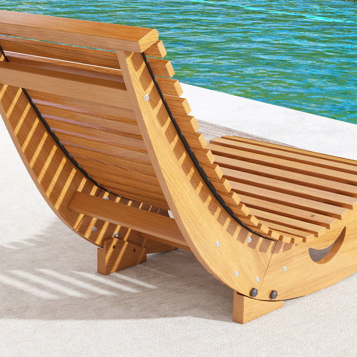 Outdoor Slatted Wooden Rocking Chair - Teak Finish, 130x60x60 cm Durable Patio Rocker - Ideal for Relaxing on Deck or Porch