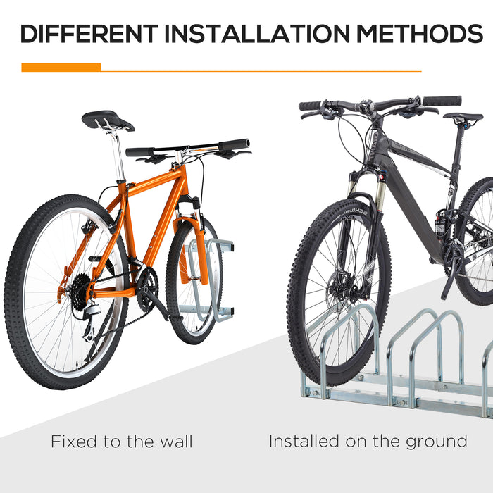 Bike Floor Rack for 4 Bicycles - Sturdy Silver Metal Construction - Space-Saving Storage Solution for Cyclists