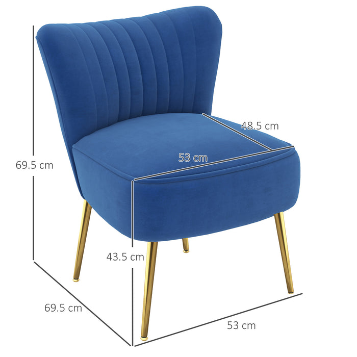 Elegant Dark Blue Accent Chair Duo - Upholstered Wingback Armless Design with Shiny Gold Steel Legs - Stylish Seating for Contemporary Living Spaces