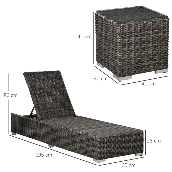 Adjustable PE Rattan Sun Lounger Set - Half-Round Outdoor Recliner Bed with Aluminium Frame, Side Table, Headrest, and Cushions - Ideal for Patio Relaxation and Comfort