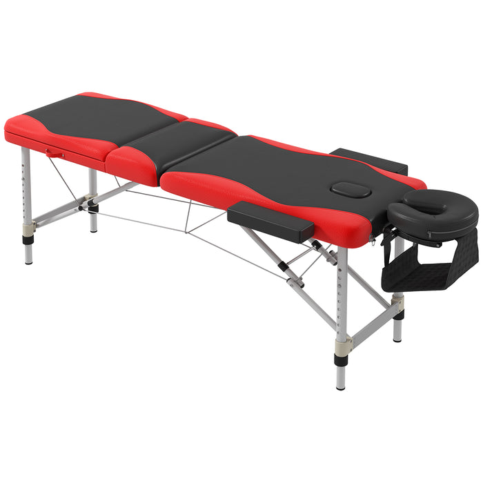 Foldable Massage Table with Facial Couch - Professional Salon and SPA Bed in Black and Red - Portable Solution for Massage Therapists and Estheticians