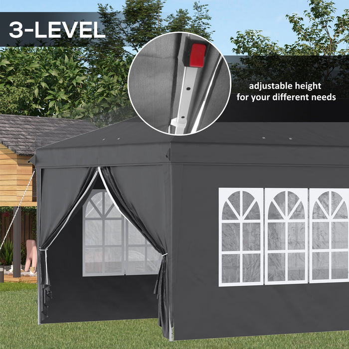 Height Adjustable 3x6m Pop-up Gazebo with Side Panels and Windows - Waterproof Outdoor Shelter for Garden and Events - Ideal for Parties, Camping & Storage Bag Included