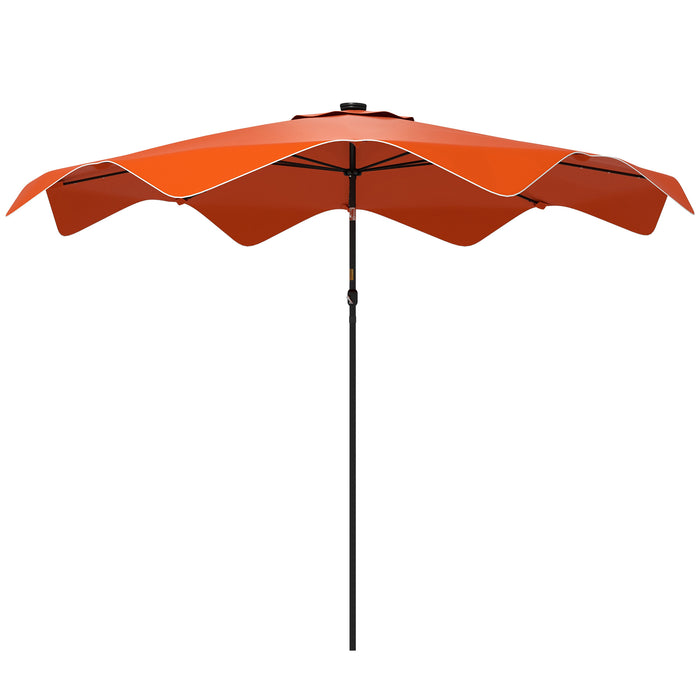 Solar LED Illuminated Patio Umbrella - Weather-Resistant 3m Outdoor Table Parasol with Tilt Function and Easy Crank Opening - Ideal for Nighttime Ambiance & Sun Protection in Vibrant Orange