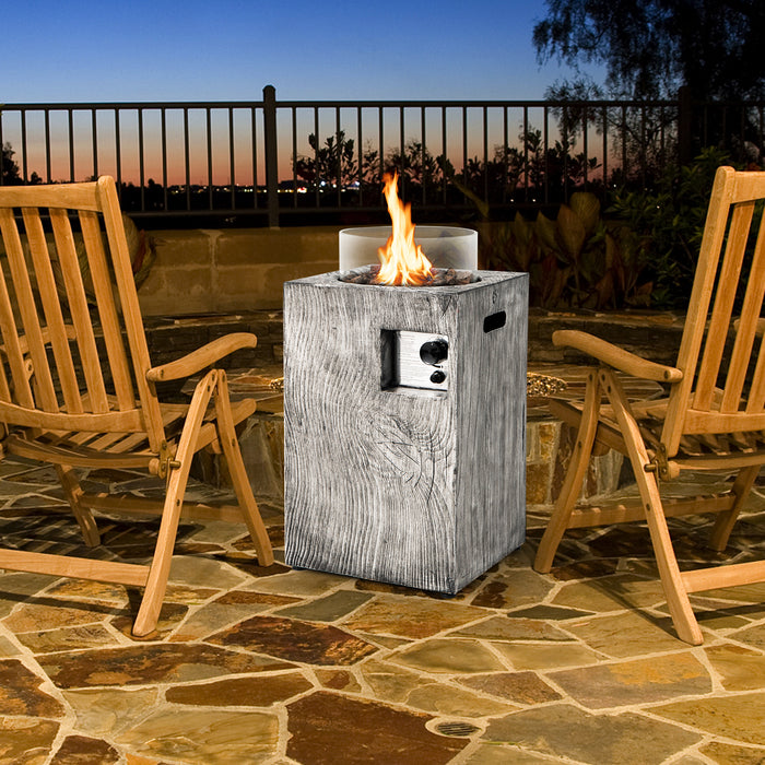 Propane Gas Fire Pit Table 8.79 KW - Featuring Glass Wind Guard in Stylish Grey - Ideal for Outdoor Heating and Ambiance Creation