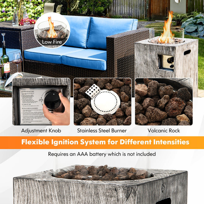 Propane Gas Fire Pit Table 8.79 KW - Featuring Glass Wind Guard in Stylish Grey - Ideal for Outdoor Heating and Ambiance Creation