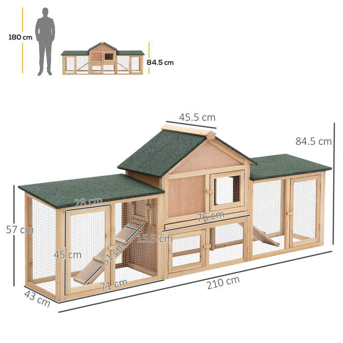 Deluxe Double-Tier Bunny Hutch with Ladder - Spacious Wooden Rabbit & Guinea Pig Home, Outdoor Run, Slide-Out Tray - Ideal for Pet Safety & Comfort, Measures 210x45.5x84.5 cm