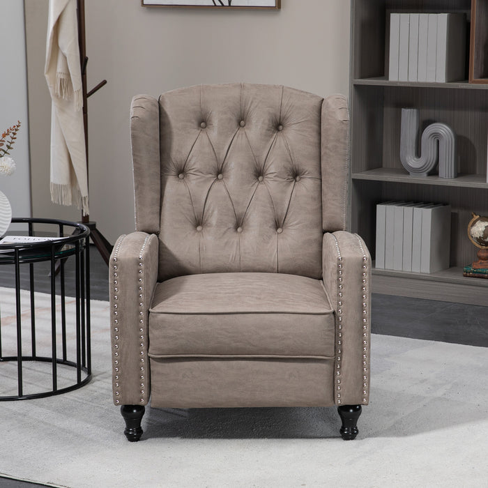 Studded Upholstered Recliner Chair - Luxurious Reclining Comfort with Retractable Footrest - Ideal for Cozy Lounging and Relaxation