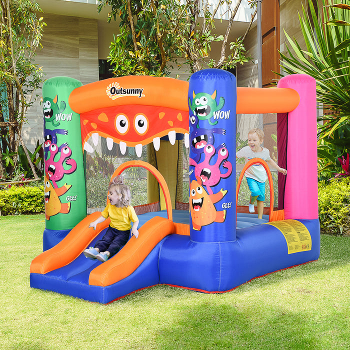 Monster Bounce Castle Inflatable Trampoline - Kids Slide, Basketball Hoop, Blower Included, 2.5m x 1.8m x 1.75m - Ideal for Children Ages 3-8, Multicolored Outdoor Fun