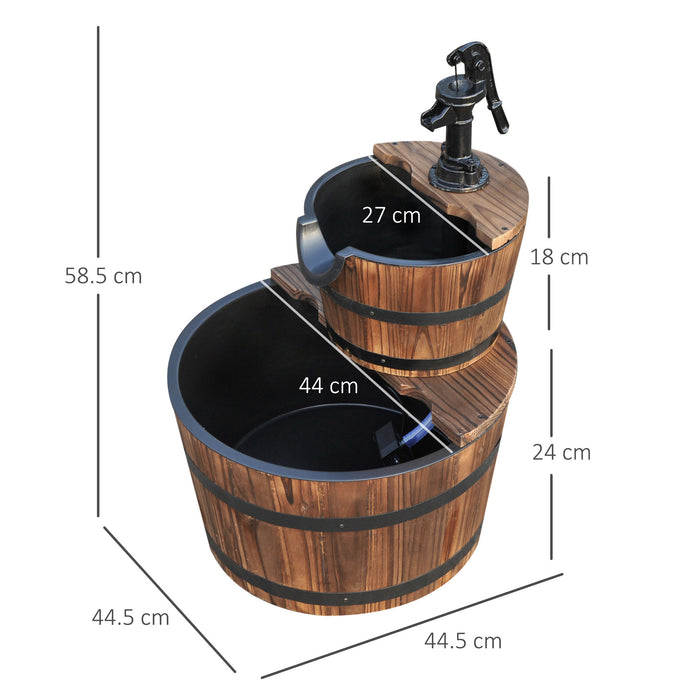 Rustic Barrel-Designed Water Fountain - Wooden 2-Tier Cascading Water Pump Feature for Gardens and Decks - Outdoor Relaxation and Ambient Decor