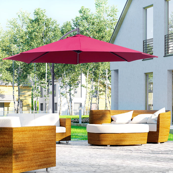 3m Garden Banana Parasol - Hanging Cantilever Umbrella with Crank Handle, Cross Base, Wine Red - Ideal for Outdoor Sunshade and Patio Use