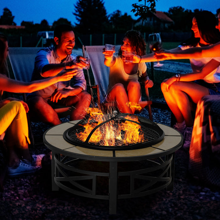 Extra-Large Metal Fire Pit with Grill - Garden Bonfire Bowl, Spark Guard & Fire Poker Included - Perfect for Outdoor Patio Entertainment and Cooking