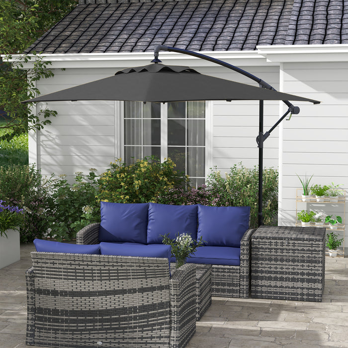 - Large Cantilever Parasol with Sturdy Cross Base - Banana Style Patio Umbrella with Crank Handle, 6-Rib Structure, 3x2m Coverage - Ideal for Outdoor Lounging and Sun Protection