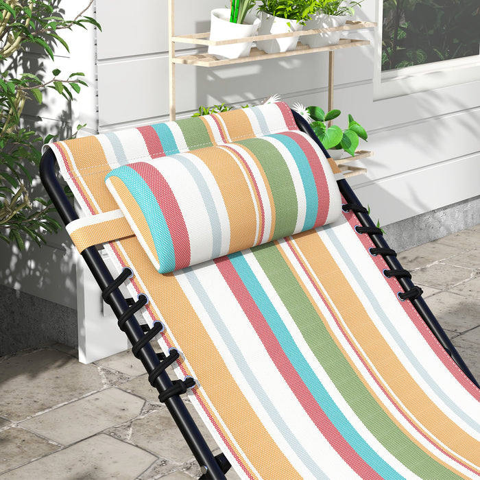 2 Pcs Folding Beach Sun Lounger - Multicolor Chaise Chair with 4 Adjustable Positions, Garden Cot - Ideal for Camping and Outdoor Relaxation