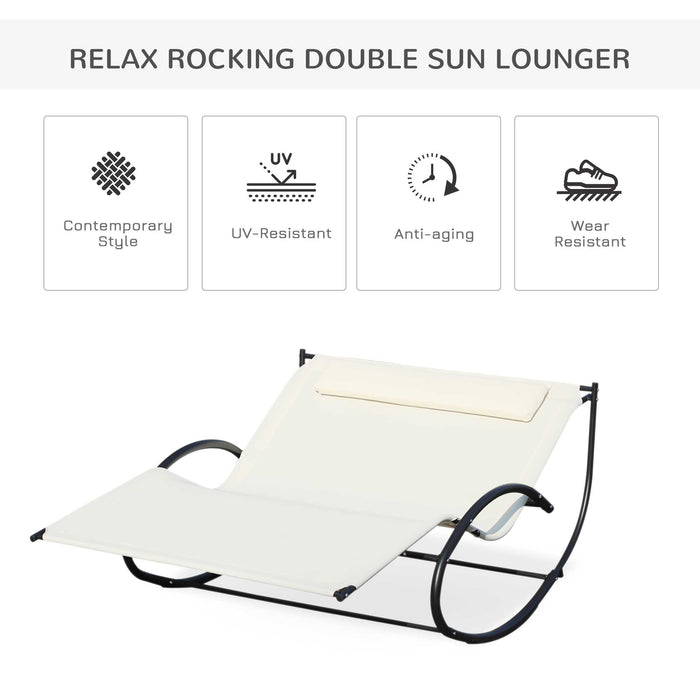 Texteline Double Lounger with Pillow - Beige Comfortable Outdoor Recliner - Perfect for Couples or Poolside Relaxation