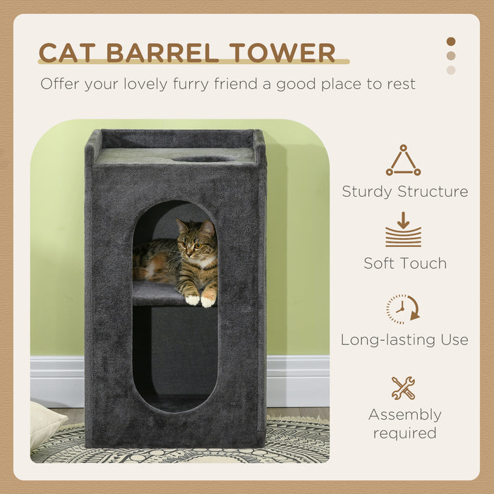 Cat Scratching Barrel - 81 cm Dual Condo Play Tower with Scratching Pad - Indoor Fun and Relaxation for Cats, Grey