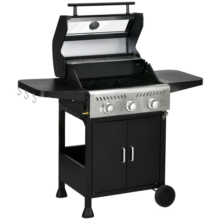 9 kW Triple Burner Gas Barbecue Grill with Transparent Lid - Durable Outdoor Cooking Station, Black Finish - Ideal for Patio Parties and Family Gatherings