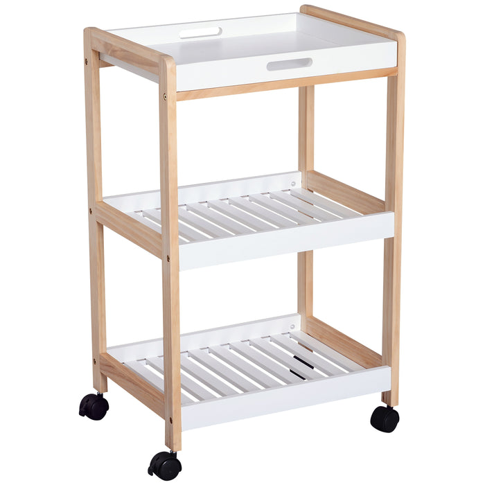 Mobile Kitchen Storage Cart - 3-Tier Rolling Trolley with Shelves and Wheels, White, 46 x 35 x 74.5 cm - Ideal for Home Organization and Space Saving