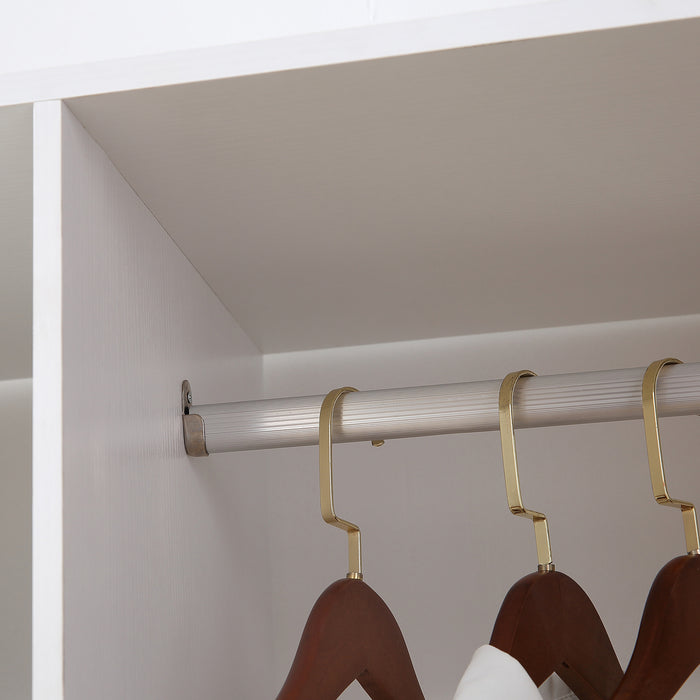 Double Mobile Open Wardrobe - Clothes Hanging Rails and Storage Shelves Organizer for Bedroom - Space-Saving White Furniture Piece