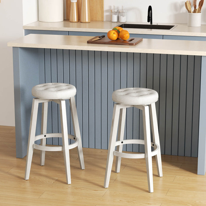 Retro-White Swivel Bar Stool Set - Comfortable Footrest Enhanced Barstools, Pack of 2 - Ideal for Home Bars and Leisure Areas