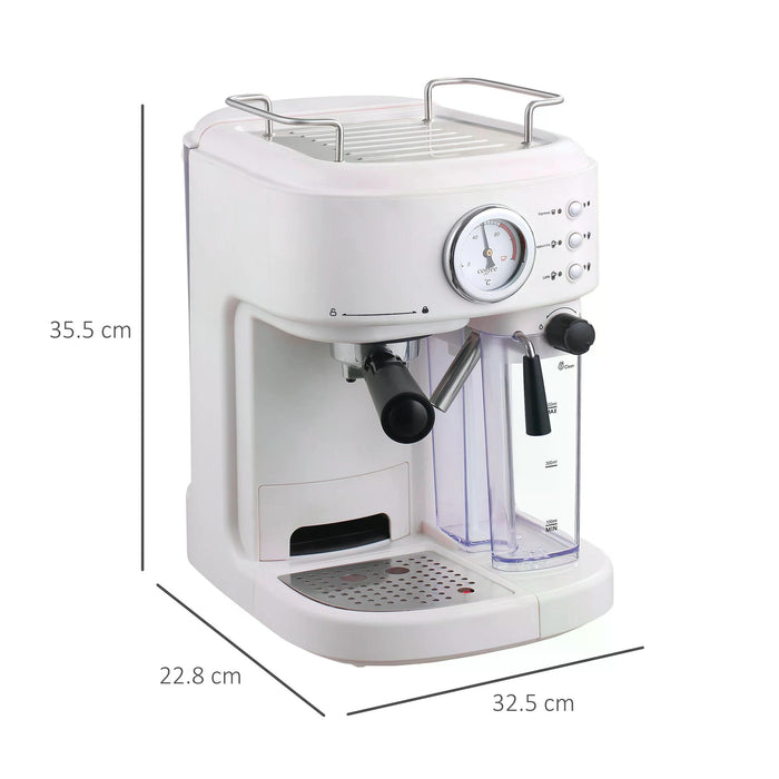 5 Pc Coffee Machine with Espresso, Cappuccino & Latte Options - Includes Milk Frothing Steamer, 1.5L Water Tank, 1250W - Perfect for Home Baristas & Coffee Lovers