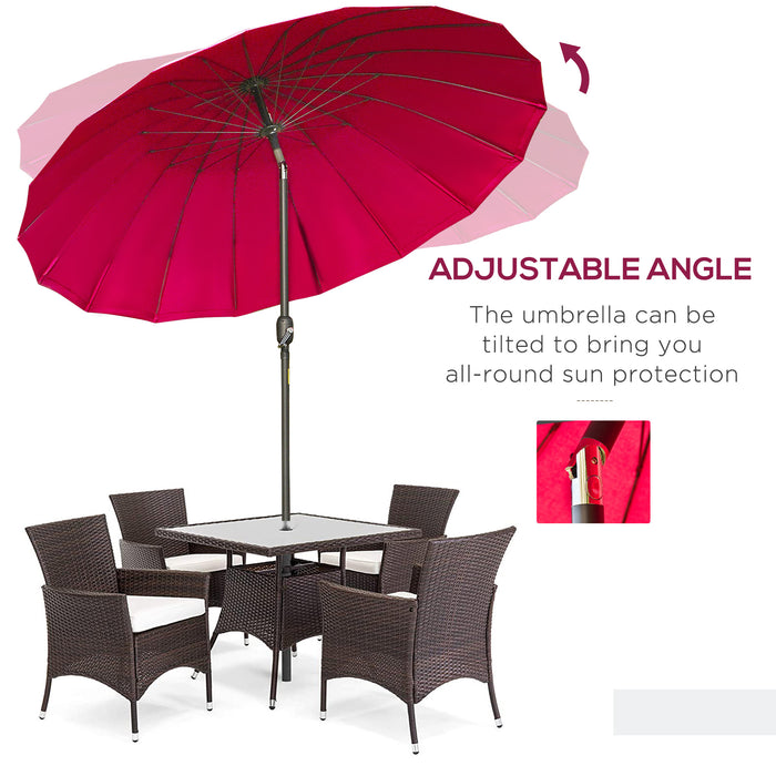 Outdoor Patio Parasol Umbrella, 255cm - Market Table Umbrella with Push Button Tilt, Crank, and Durable Ribs - Perfect Shade Solution for Garden, Lawn, Backyard, and Pool in Wine Red