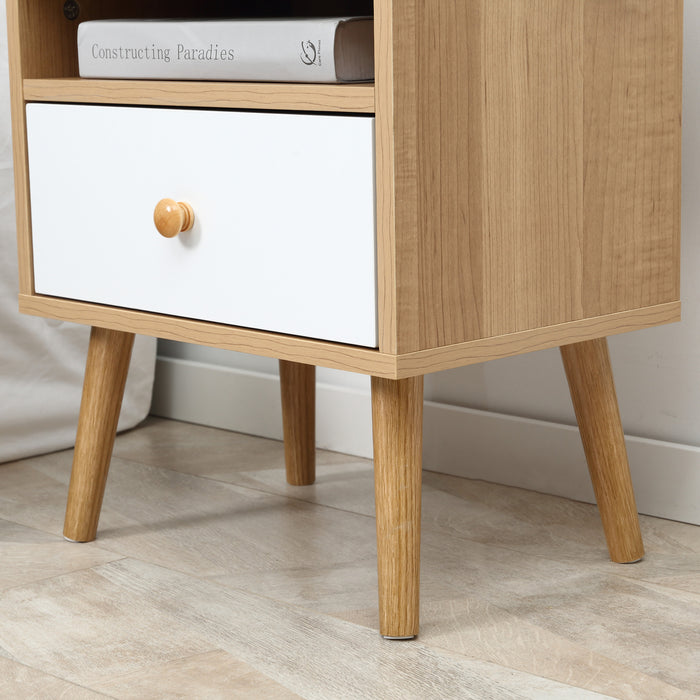 Modern Nightstand Set of 2 - Bedside Table with Drawer and Shelf, End Table for Bedroom & Living Room - Ideal for Space-Saving Storage & Organization