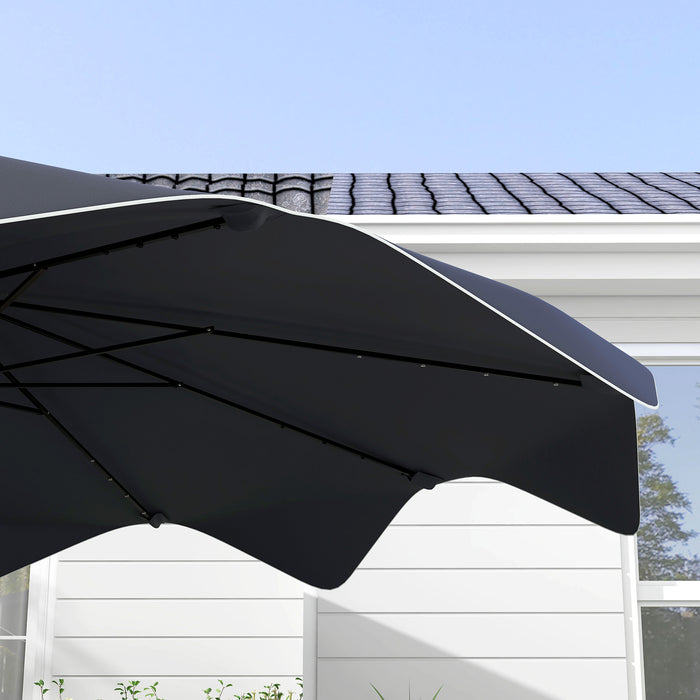 Outdoor Solar LED Patio Umbrella - Market Table Parasol with Tilt and Crank, 3x3m, Dark Grey - Ideal for Enhanced Evening Ambiance and Sun Protection