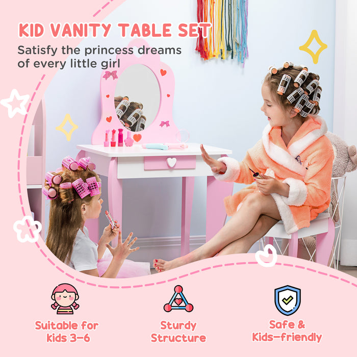 Princess-Themed 4-Piece Bedroom Set - Includes Bed, Toy Box Bench, Dressing Table & Stool - Perfect for Ages 3-6, Adorable Pink Design