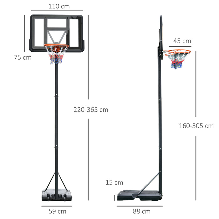 Adjustable Basketball Hoop Stand 231-305cm - Portable Freestanding System with Transparent Backboard - Ideal for Adults with Two Moving Wheels