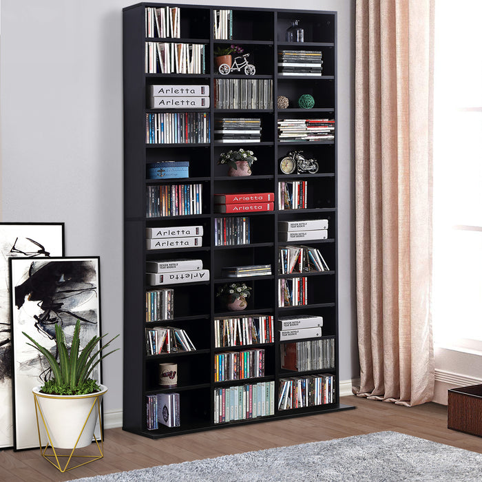 CD/DVD Storage Rack - Adjustable Shelving for 1116 CDs, 102x24x195 cm, Black - Space-Saving Media Organizer for Collectors