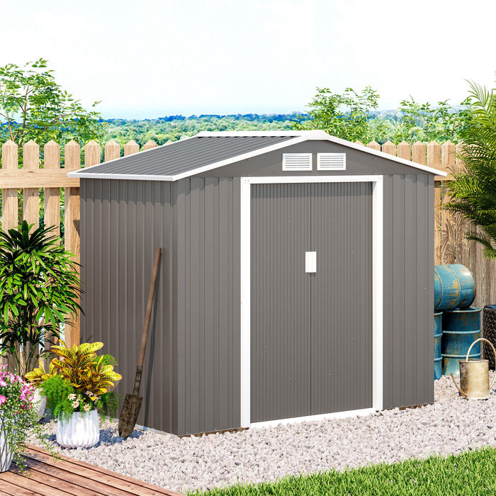 Lockable 7ft x 4ft Steel Garden Shed - Metal Storage with Air Vents, Apex Roof - Secure Outdoor Tool Organization Solution