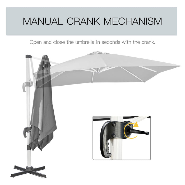 Cantilever 3x3m Parasol - Square Garden Umbrella with Aluminium Frame and Cross Base - Features Crank Handle, Tilt, and 360° Rotation for Outdoor Shade