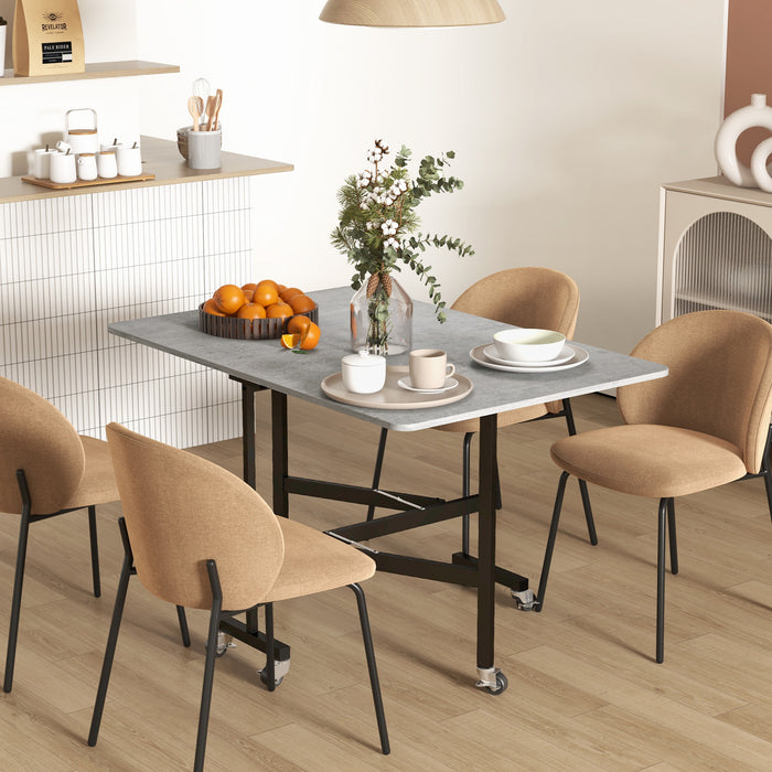 Folding Drop Leaf Table with Sturdy Metal Frame - Space-Saving Rolling Dining Table, 120cm, Grey - Ideal for Small Living Areas and Apartments