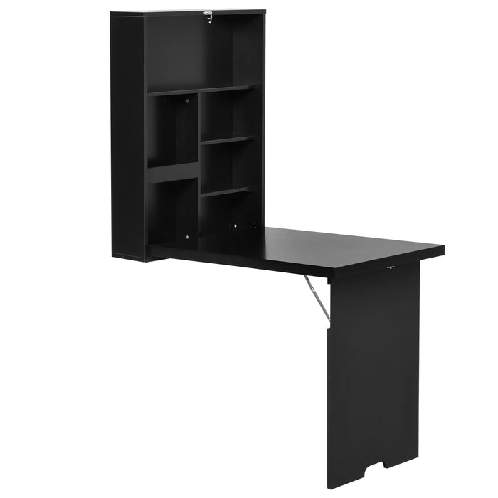 Wall-Mounted Folding Table with Chalkboard - Space-Saving Drop-Leaf Desk, Multifunctional, Black - Ideal for Small Spaces and Creativity Stations