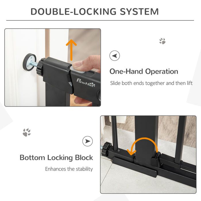 Extra Wide 75-103 cm Pet Safety Gate with Small Door - Pressure Fit Stair Barrier, Auto Close, Double Locking, Ideal for Doorways and Hallways - Child & Pet Proofing in a Sleek Black Design