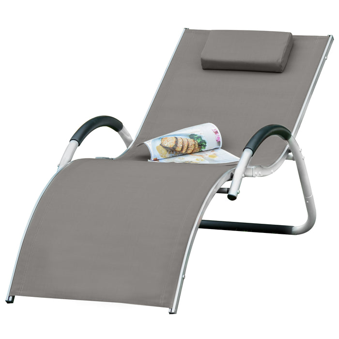 Ergonomic Outdoor Lounger Chair with Aluminum Frame - Portable Garden Patio Armchair with Detachable Headrest - Comfortable Seating for Backyard Relaxation, Khaki