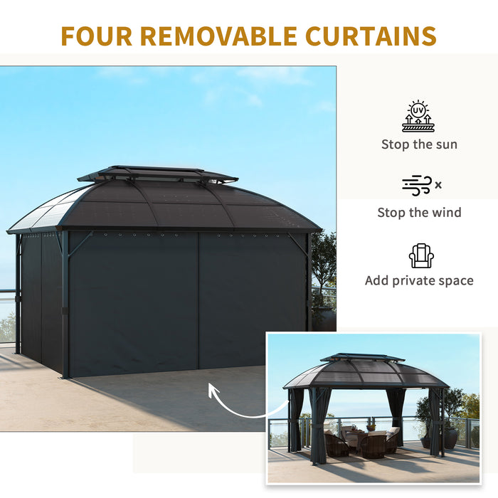 Aluminium Frame Gazebo 4x3m - Polycarbonate Double Roof with Curtains and Netting - Ideal for Lawn, Yard, Patio, and Deck Spaces in Brown