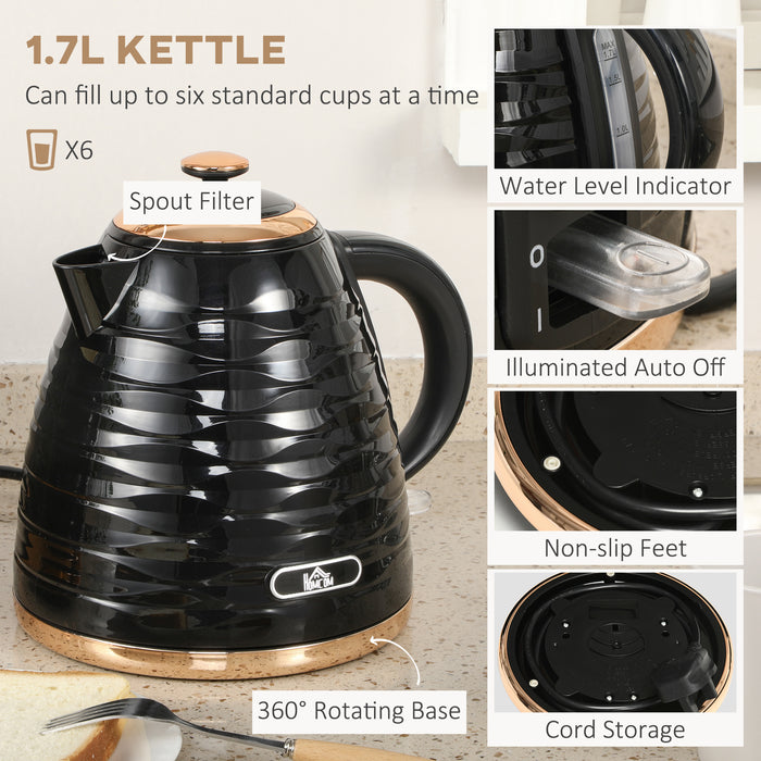 1600W 1.7L Rapid Boil Kettle & 4 Slice Toaster Set - With 7 Browning Controls, Defrost, Reheat Functions, and Crumb Tray - Perfect for Busy Kitchens and Breakfast Enthusiasts