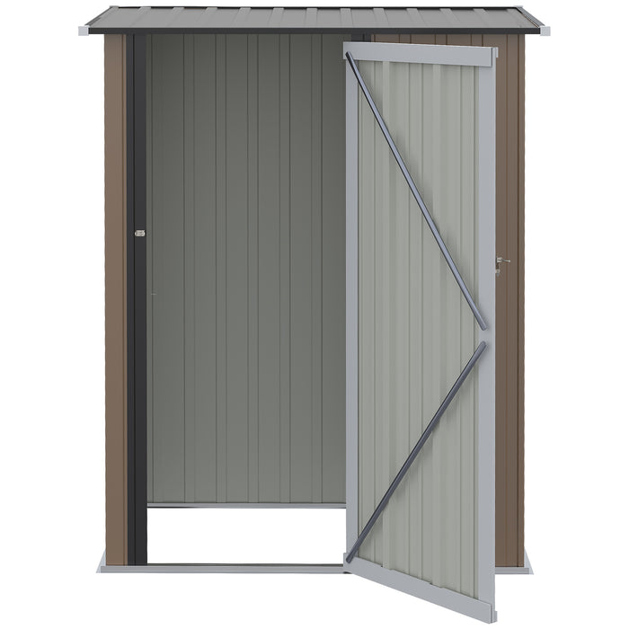 Garden Metal Storage Shed 5x3ft - Outdoor Sloped Roof Tool Shed with Lockable Door, Brown - Ideal for Equipment and Bike Storage