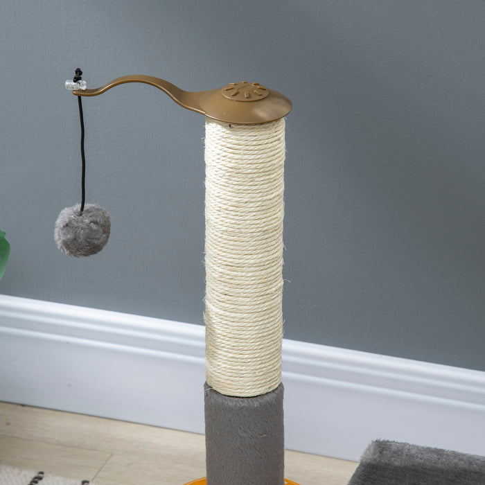 Cat Tree Tower with Scratching Posts - Climbing Stand and Activity Center for Kittens - Grey 56cm House Furniture with Toy Perch