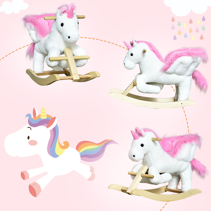 Unicorn Rocking Horse - Plush Wooden Riding Toy with Musical Features - Ideal for Children's Playtime and Development