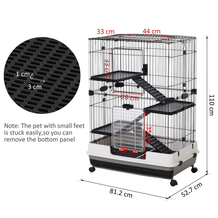 Pet Play House with Platform and Ramp - Small Hutch for Guinea Pigs, Rabbits, Chinchillas with Removable Tray - Ideal for Indoor Pet Comfort in Black and White