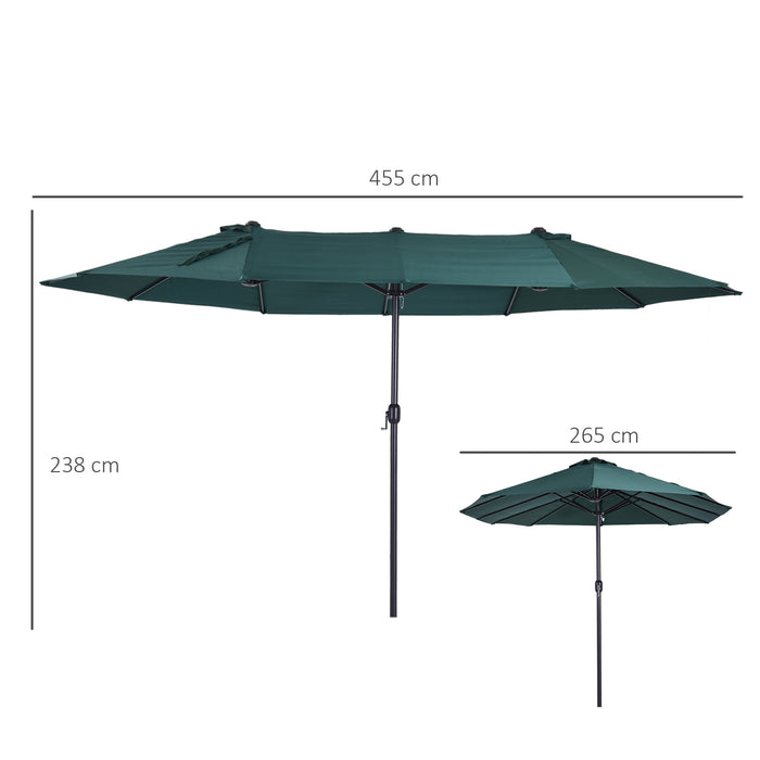 Double-Sided 4.6m Garden Parasol - Large Sun Umbrella with Market Shelter Canopy, Outdoor Shade in Green - Ideal for Patio Leisure and Protection from Sun