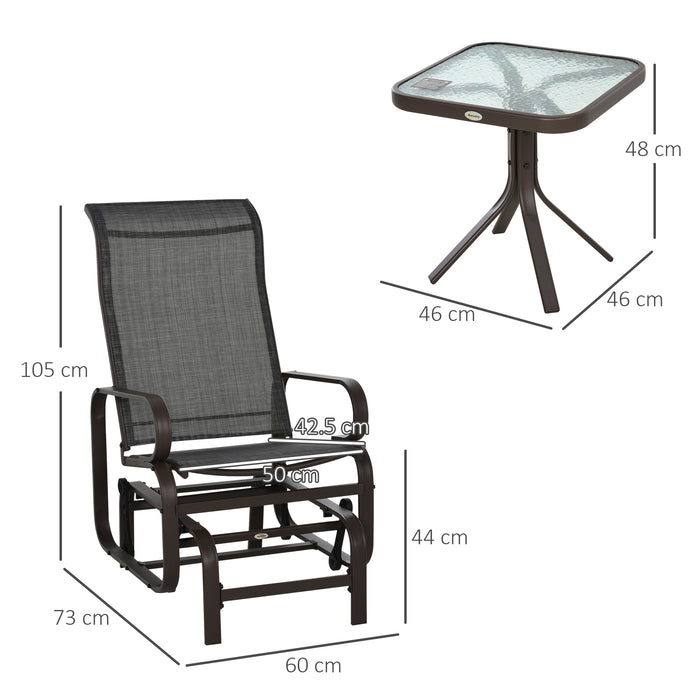 Outdoor Swing Chair Trio with Matching Tea Table - Patio and Garden Rocker Set - Ideal for Leisure and Entertaining Spaces